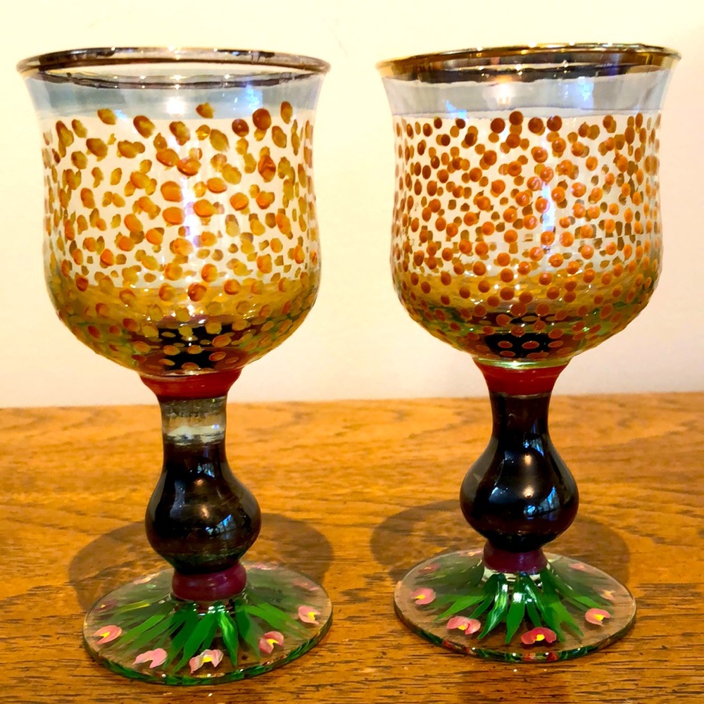 VTG MacKenzie-Childs Piccadilly Circus Tulip Wine Goblets - Set 2